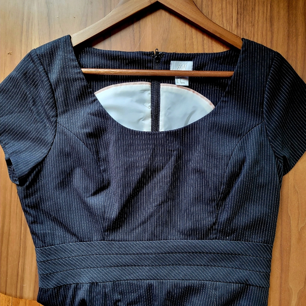 H&M Black with White Pinstripes Office Professional Dress